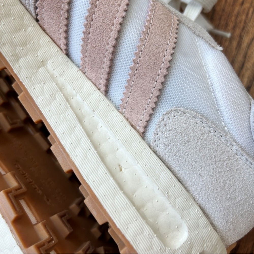 adidas Women's Cream Sneakers with Pink Stripes - Picture 8 of 8